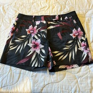White House, Black Market black floral print 5 inch shorts. Size 14.  Like new